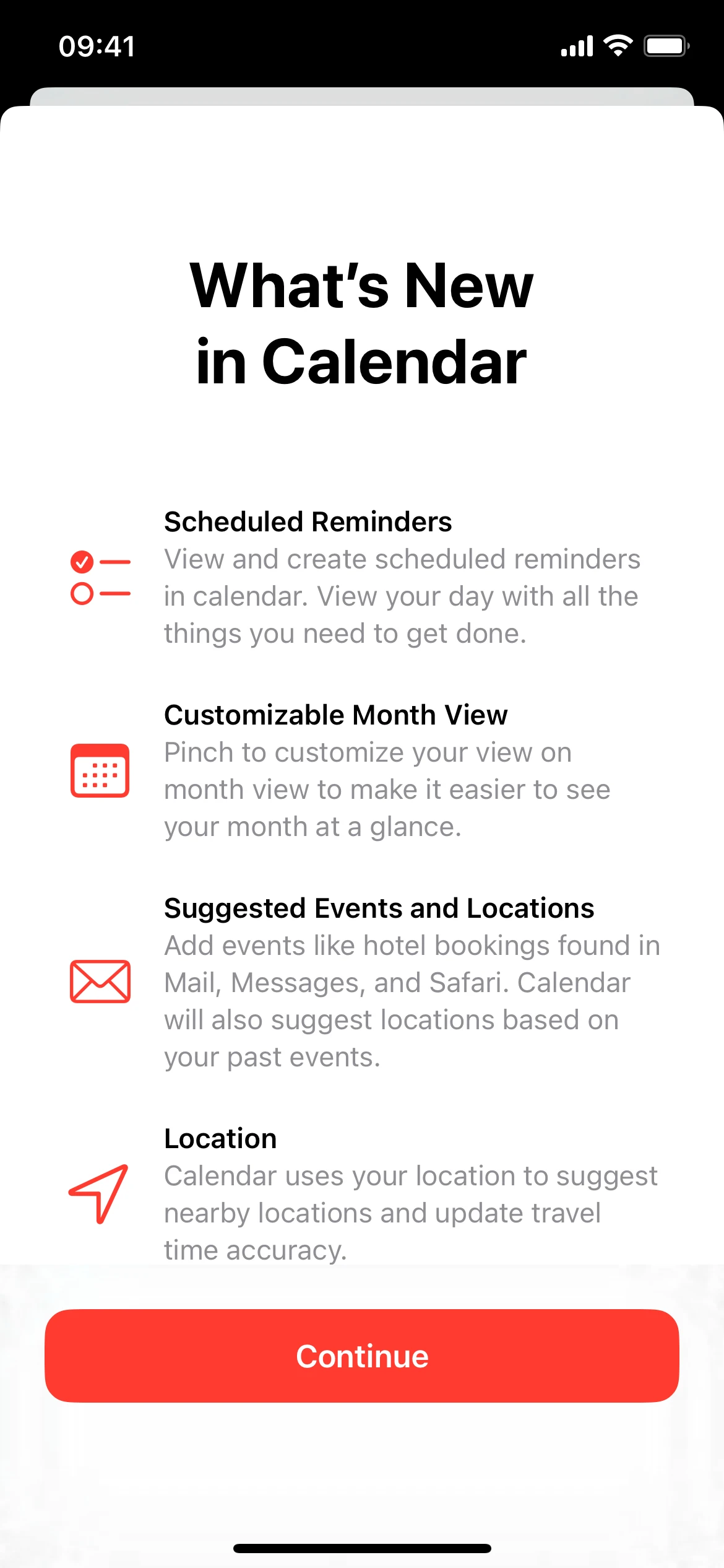 iOS 17 sur la machine de référence : Calendrier : le mois en cours
