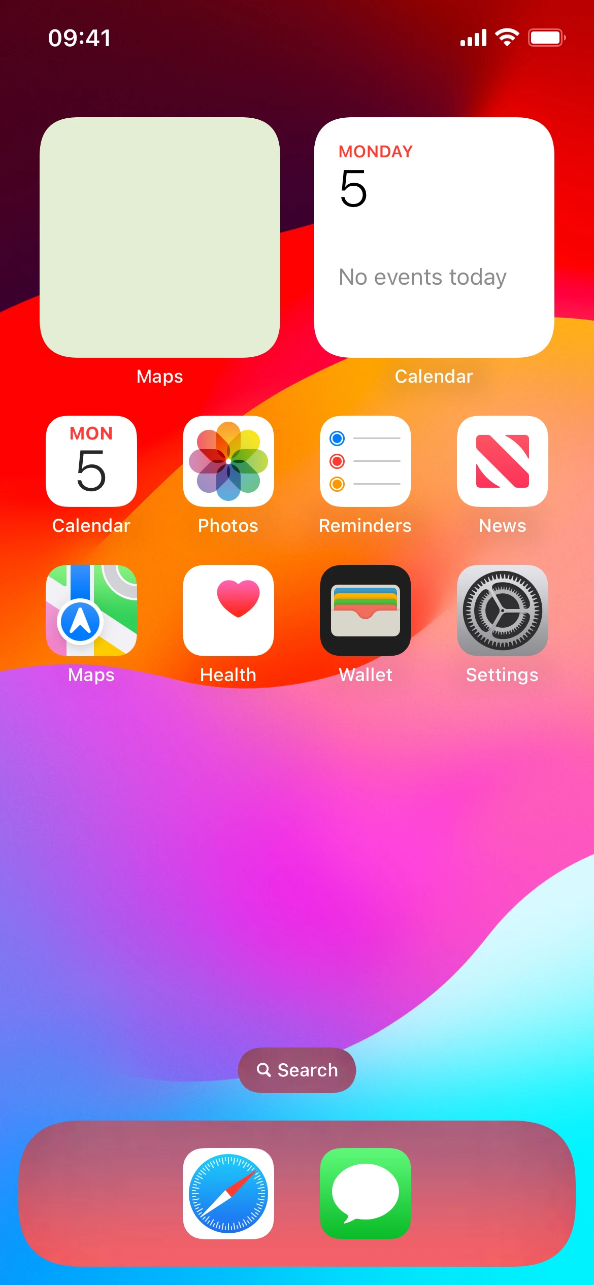 iOS 17 sur la machine de référence : L'écran d'accueil (SpringBoard) : grille d'icônes et Dock