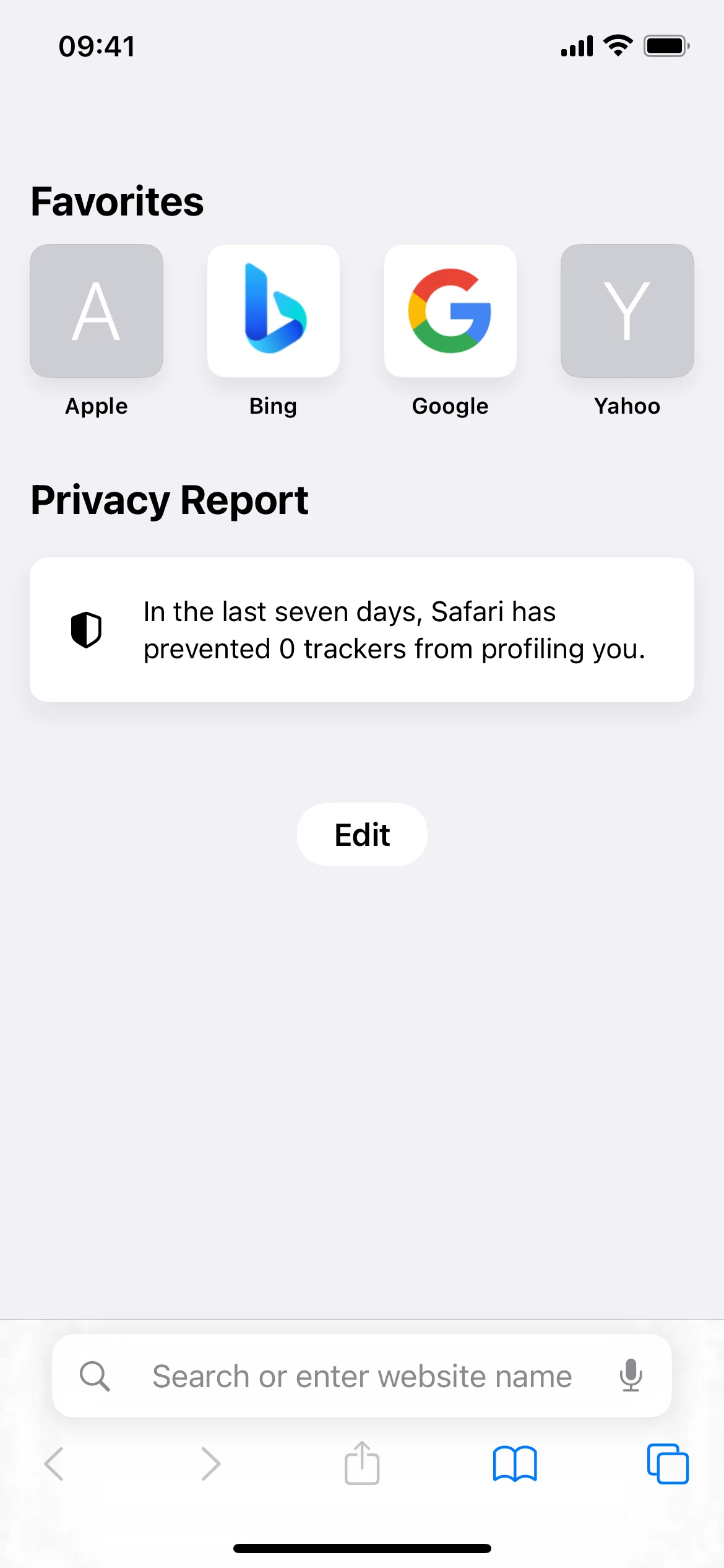 iOS 17 sur la machine de référence : Safari : la page de démarrage