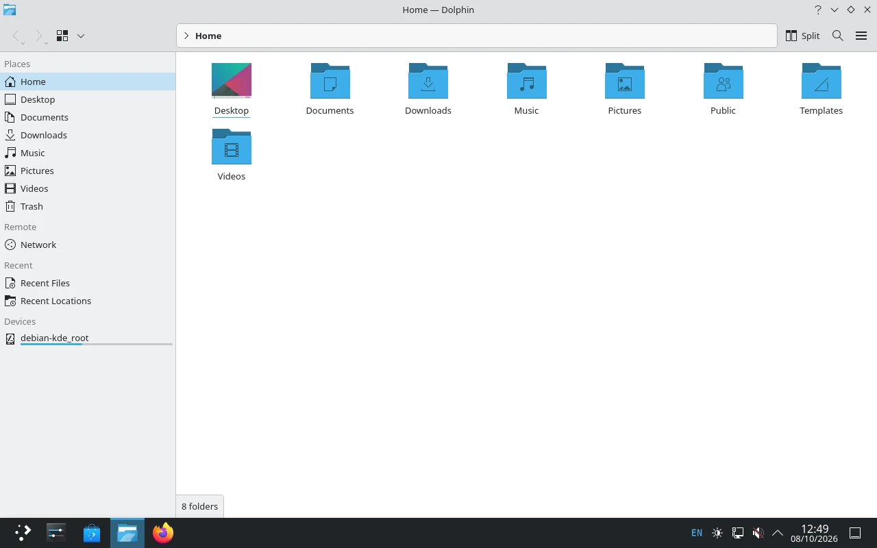 Debian KDE (Plasma) sur la machine de référence : Dolphin, le gestionnaire de fichiers