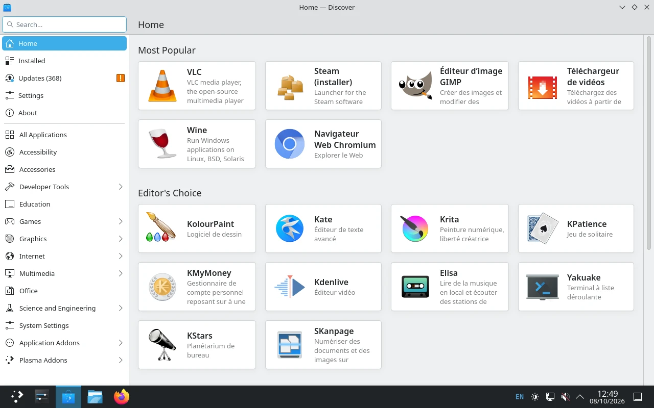 Debian KDE (Plasma) sur la machine de référence : Discover : installer une application