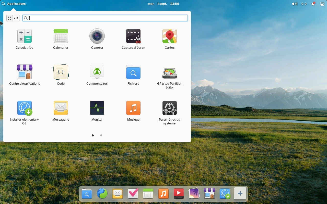 elementary OS sur la machine de référence : Le menu Applications (Slingshot)