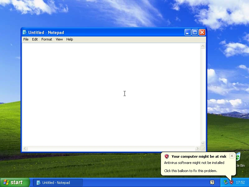 Windows 2000 sur la machine de référence : Le Bloc-notes, fenêtre vide