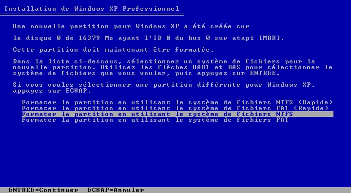 Les quatre façons de formater : NTFS est sélectionné par défaut