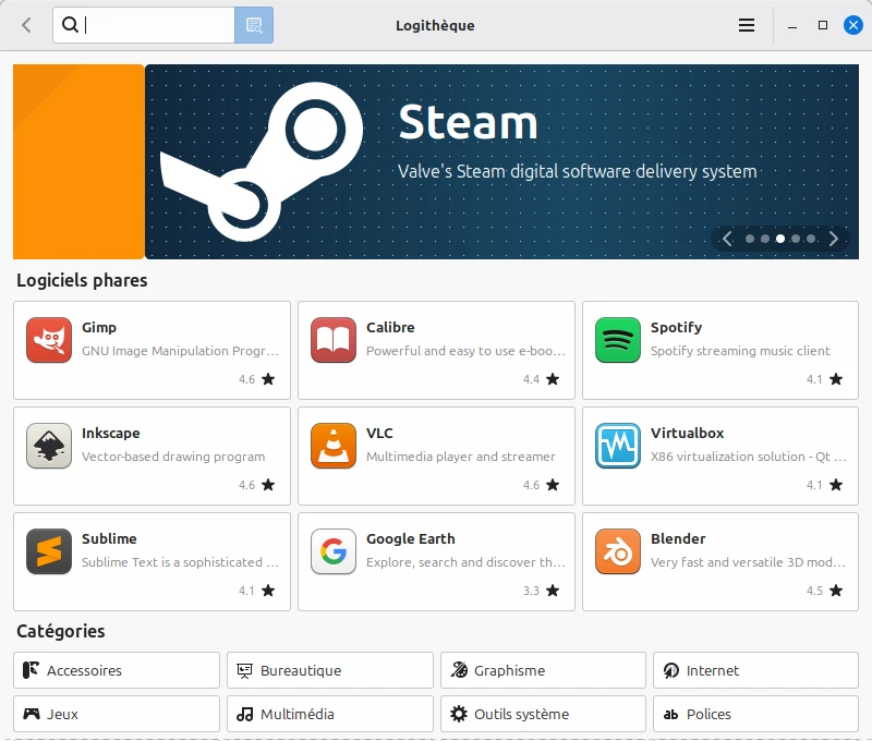 Linux Mint (Cinnamon) sur la machine de référence : Gestionnaire de logiciels : installer une application