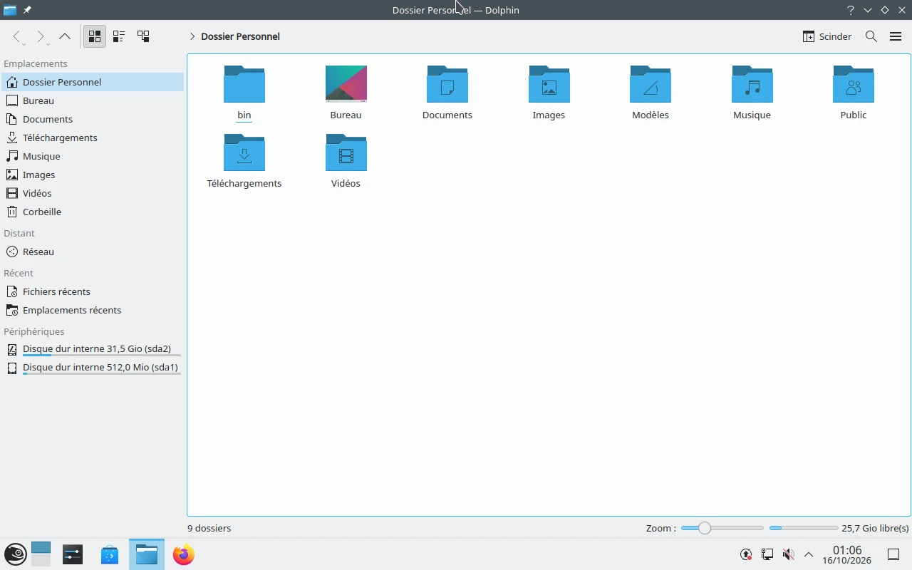 openSUSE Leap sur la machine de référence : Dolphin : le dossier personnel