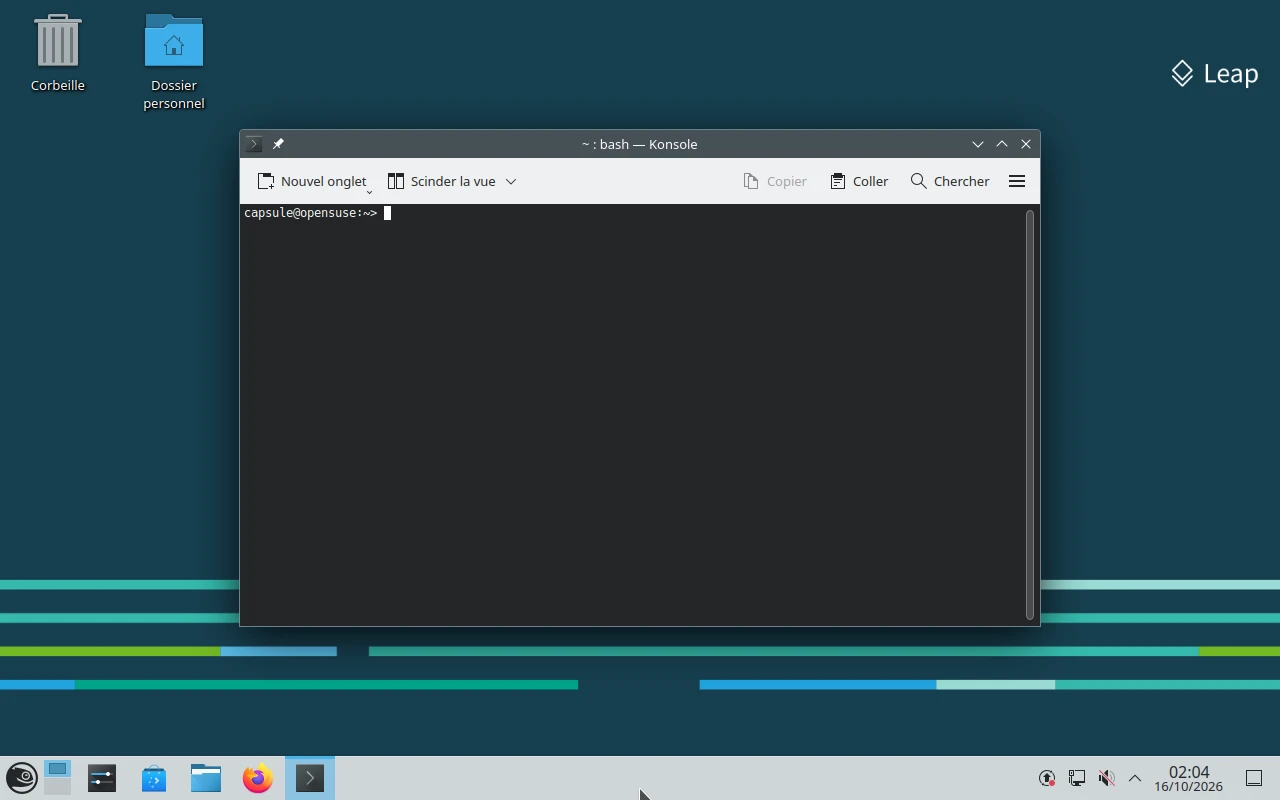 openSUSE Leap sur la machine de référence : Konsole, le terminal pour taper des commandes