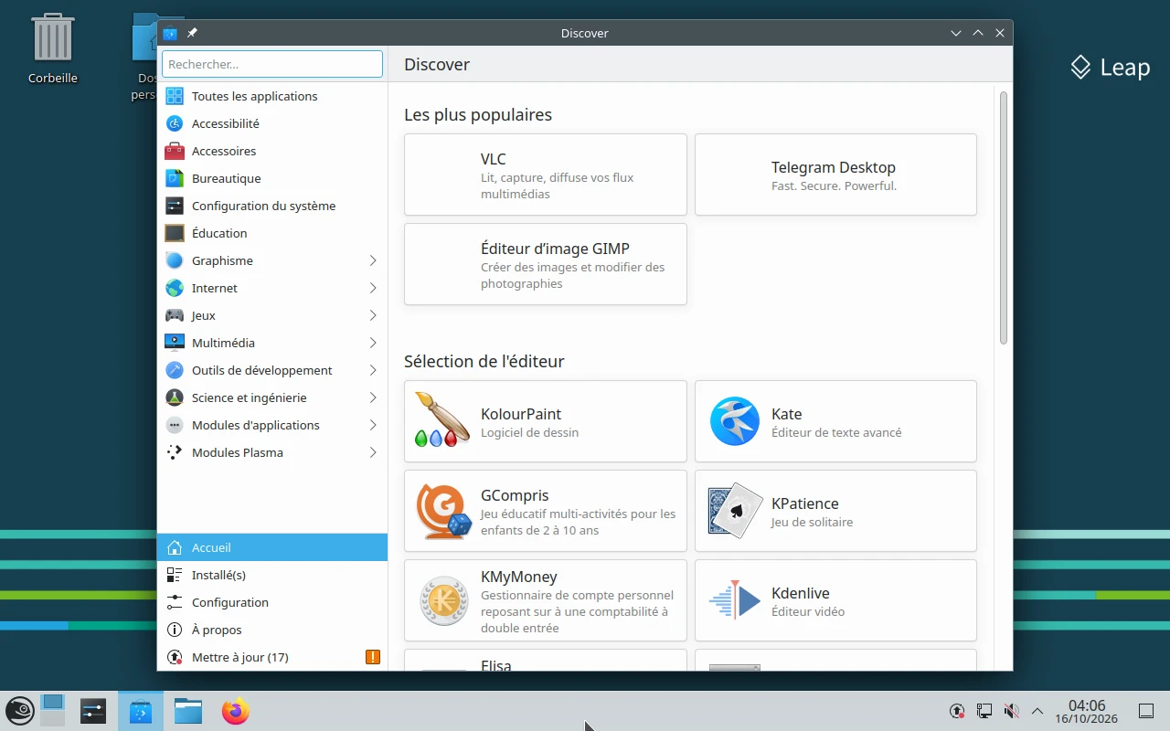 openSUSE Leap sur la machine de référence : Discover : installer une application