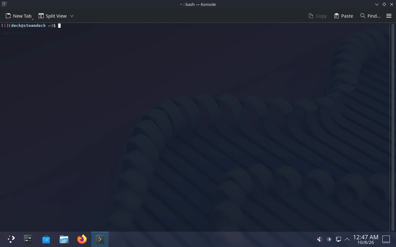 SteamOS / Steam Deck UI sur la machine de référence : Konsole, le terminal pour taper des commandes
